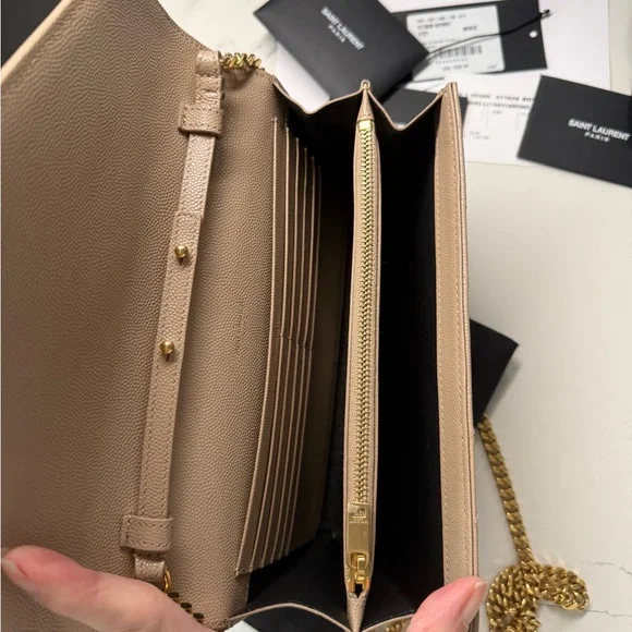 CLASSIC CASSANDRE Chain Wallet in Grain de Poudre Leather (Dark Beige) - Picture 13 of 15